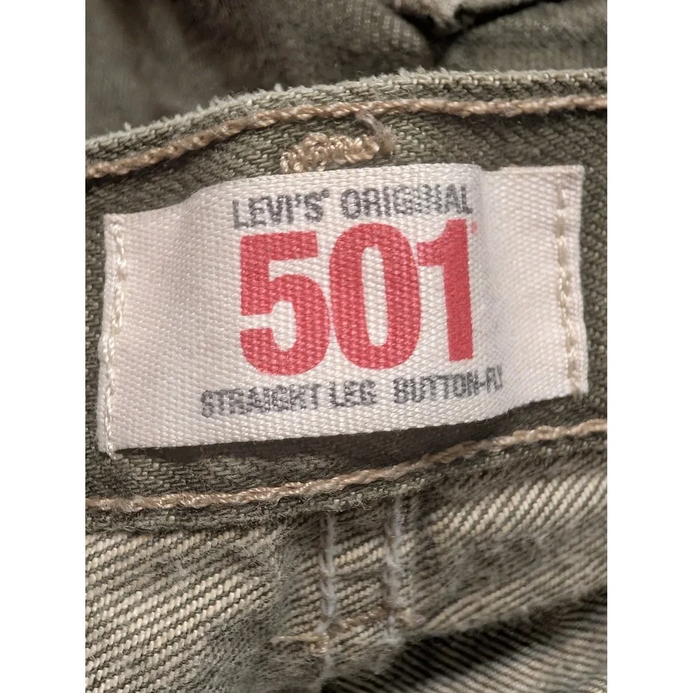 Levis 501 Original Mens 38x30‎ Olive Green Straight Leg Button Fly Denim Jeans